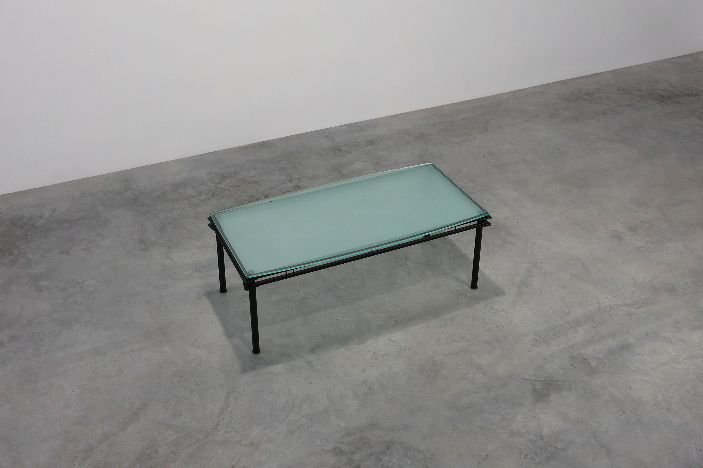 Modernist Dining Table with Black Metal Base and Glass Top, Belgium 1980sthumbnail